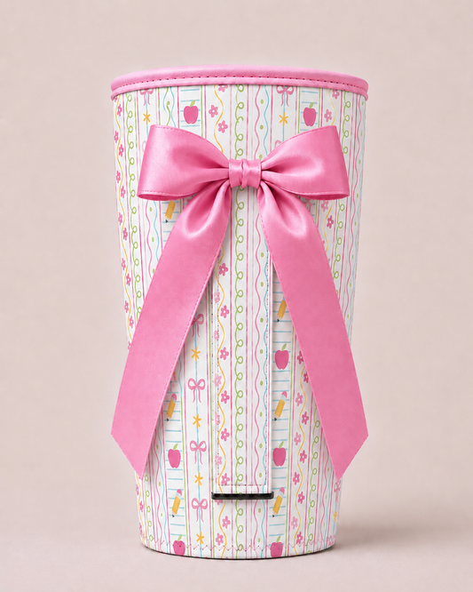 (MID AUGUST PRE-ORDER)   Teacher Stripes with Pink Bow (TALL ONLY)