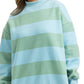 Aqua and Green Striped Mockneck Sweatshirt Women
