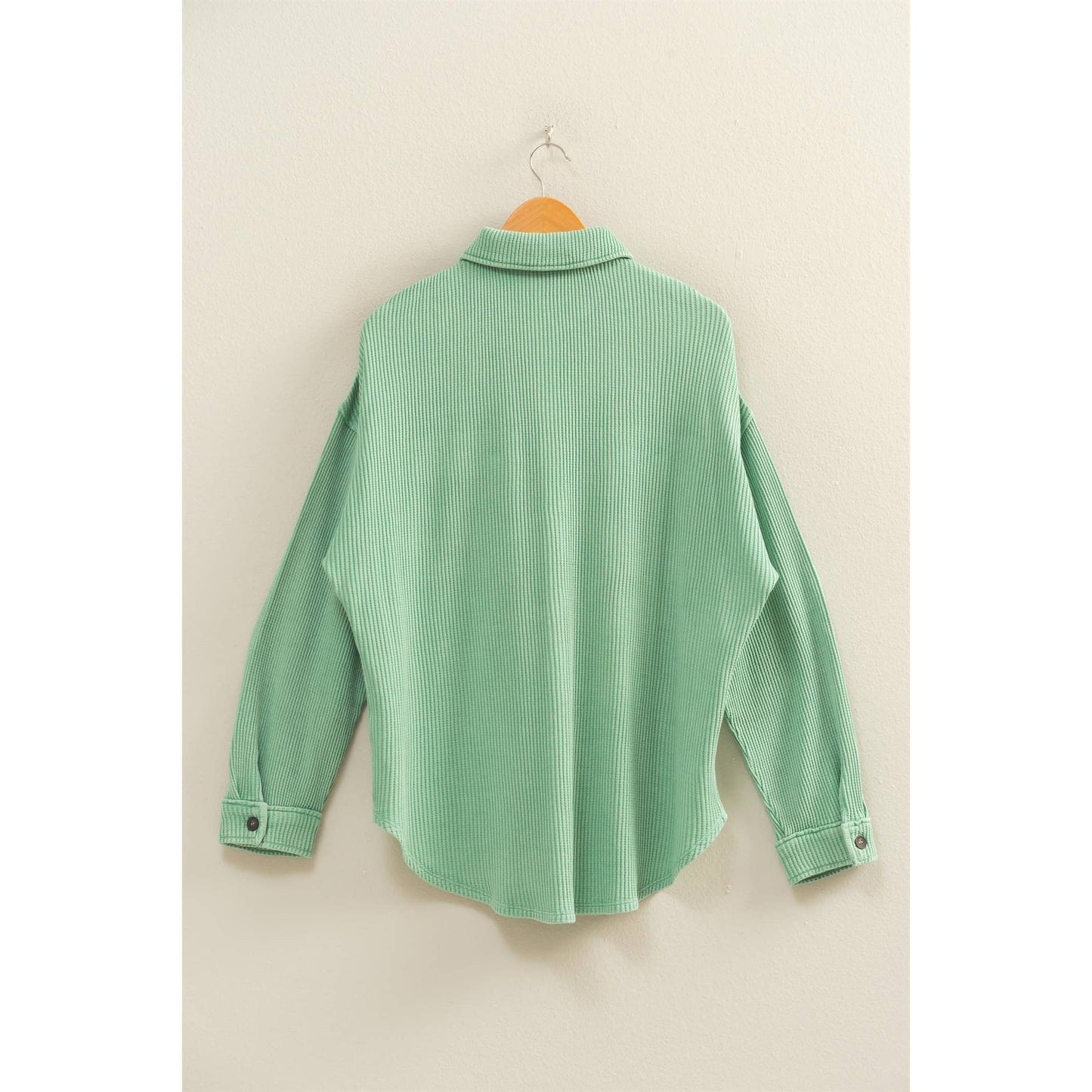 Oversized Mineral Wash Waffle Button Up Shacket