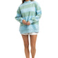 Aqua and Green Striped Mockneck Sweatshirt Women